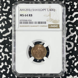 AH 1293 Year 31 (1903-H) Egypt 1/40 Qirsh NGC MS64RB Lot#G9961 Choice UNC!