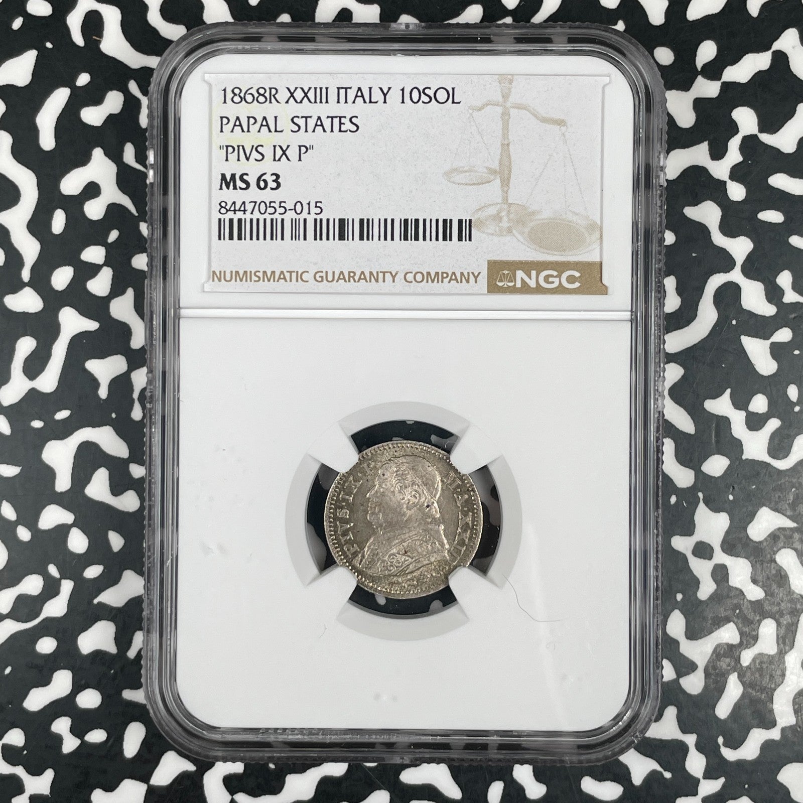 1868-R Papal States 10 Soldi NGC MS63 Lot#G3580 Silver! Choice UNC! "PIVS IX P"