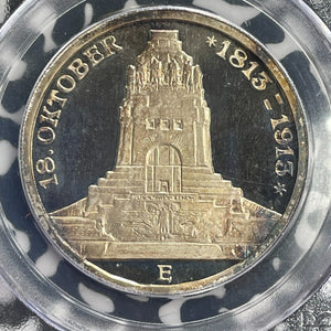 1913-E Germany Saxony 3 Mark PCGS PR65 DCAM Lot#G1078 Silver! Proof! Gem BU!