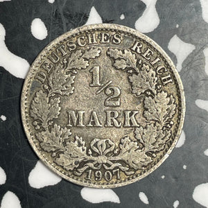 1907-A Germany 1/2 Mark Half Mark Lot#T3313 Silver!