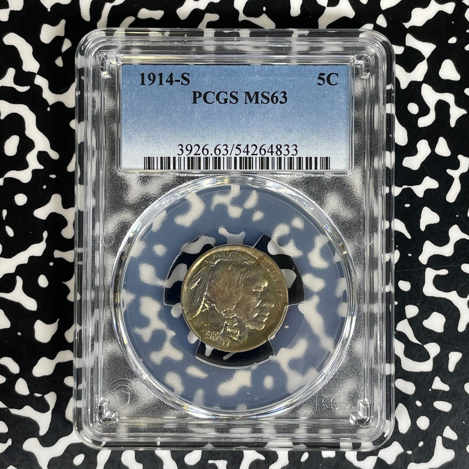 1914-S U.S. 5 Cents Buffalo Nickel PCGS MS63 Lot#G1593 Beautiful Toning!