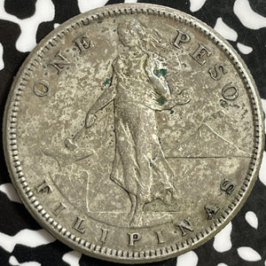 1908-S U.S. Philippines 1 Peso Lot#D8976 Large Silver Coin! Obverse Scratch