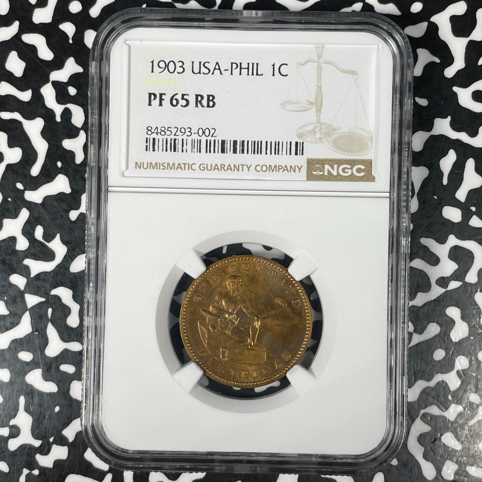 1903 U.S. Philippines 1 Centavo NGC PR65RB Lot#G1307 Proof! Gem BU!