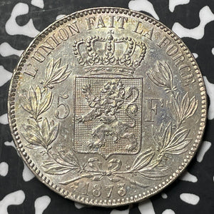 1873 Belgium 5 Francs Lot#JM8101 Large Silver! High Grade! Beautiful!