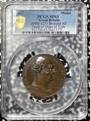 1827 G.B. Duke Of York Death Medal PCGS SP63 Lot#GV9067 Choice UNC! BHM-1273