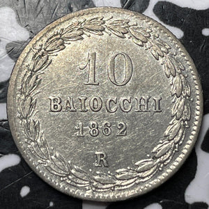 1862 Papal States 10 Baiocchi Lot#D7414 Silver! Nice!