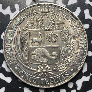 1880 Peru 5 Pesetas Lot#JM8510 Large Silver Coin! Nice!