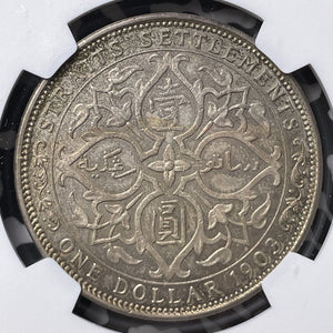 1903-B Straits Settlements $1 Dollar NGC Cleaned-AU Details Lot#G8060 Silver!