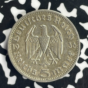 1936-D Germany 5 Mark Lot#T8614 Silver!