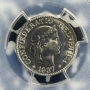 1937-B Switzerland 5 Rappen PCGS MS67 Lot#WG1 Gem BU!