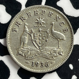 1936 Australia 3 Pence Threepence Lot#C0796 Silver!