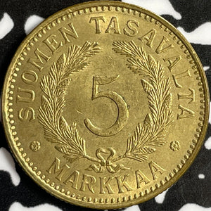 1933 Finland 5 Markkaa Lot#E0250 High Grade! Beautiful!