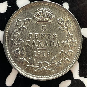 1918 Canada 5 Cents Lot#T3095 Silver! High Grade! Beautiful!