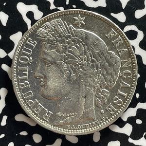 1870-A France 5 Francs Lot#JM0155 Large Silver! Nice Details, Old Cleaning