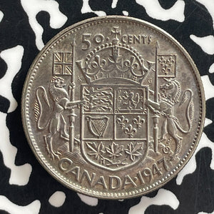 1947 Canada 50 Cents Lot#T7636 Silver! Nice! Curved '7'