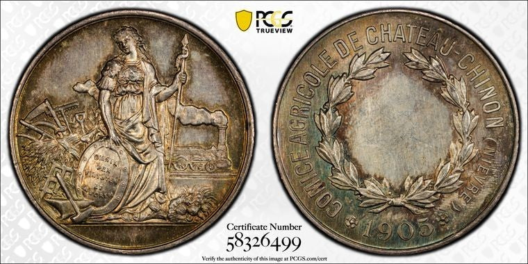 1905 France Chinon Agricultural Committee Medal PCGS MS63 Lot#G3937 Silver!