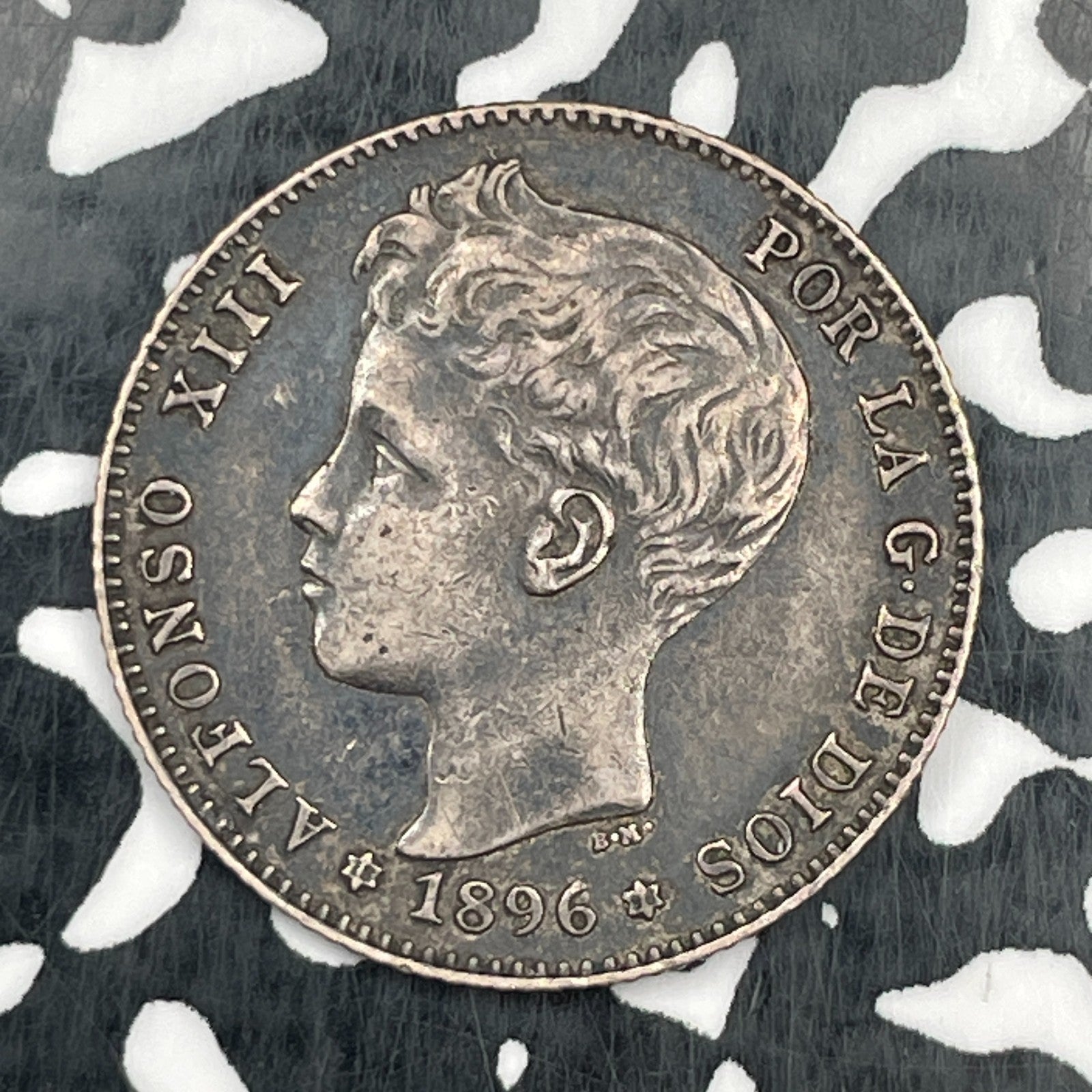 1896 Spain 1 Peseta Lot#N1383 Silver! Nice!