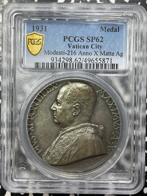 1931 Vatican City New Radio Station Medal PCGS SP62 Lot#GV8560 Silver! Nice UNC!