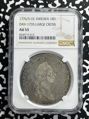 1776/5-OL Sweden 1 Riksdaler NGC AU53 Lot#G960 Large Silver! DAV-1735