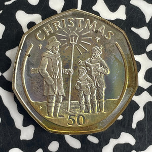 1991 Gibraltar 50 Pence Lot#T8500 Silver! KM#83A, Christmas