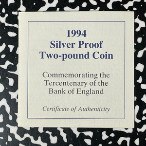 1994 G.B. Bank Of England Tercentenary £2 Pounds Lot#B2521 Silver! W/ Box & COA