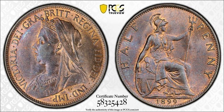1899 Great Britain Victoria 1/2 Penny PCGS MS64RB Lot#G3590 Choice UNC! S-3962