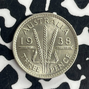 1938 Australia 3 Pence Threepence Lot#T8471 Silver! High Grade! Beautiful!