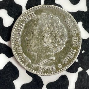 1894 Spain 50 Centimos Lot#C1037 Silver! Nice!
