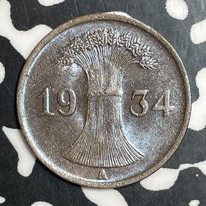 1934-A Germany 1 Pfennig Lot#T2565 High Grade! Beautiful!