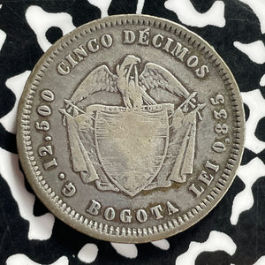 1870-Bogata Colombia 5 Decimos Lot#JM9844 Silver! Scarce!