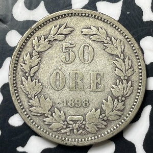 1898 Sweden 50 Ore Lot#E8143 Silver!