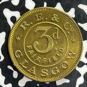 Undated Scotland Glasgow R. E. & Co. 3 Pence Token Lot#C1023 Ship, 28mm