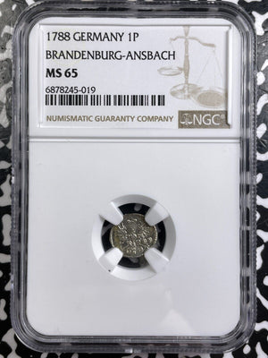 1788 Germany Brandenburg-Ansbach 1 Pfennig NGC MS65 Lot#G7205 Silver! Top Graded