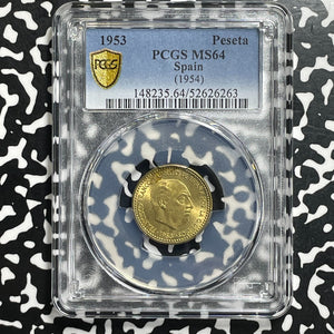 1953 (54) Spain 1 Peseta PCGS MS64 Lot#G986 Choice UNC! Key Date!