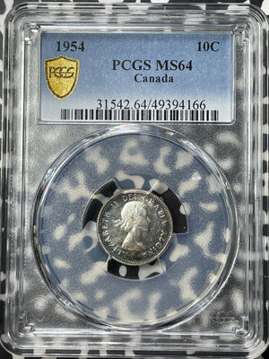 1954 Canada 10 Cents PCGS MS64 Lot#G8629 Silver! Choice UNC!