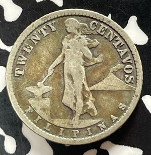 1928-M U.S. Philippines 20 Centavos Lot#T5237 Silver! Mule