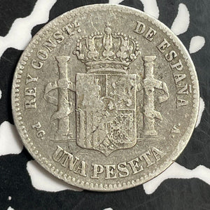 1894 Spain 1 Peseta Lot#T0664 Silver!