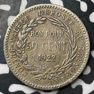 1922 Martinique 50 Centimes Lot#E9496 Cleaned