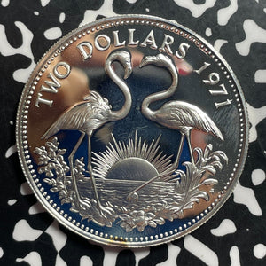 1972 Bahamas $2 Dollars Lot#T1366 Large Silver Coin! Proof! Flamingo