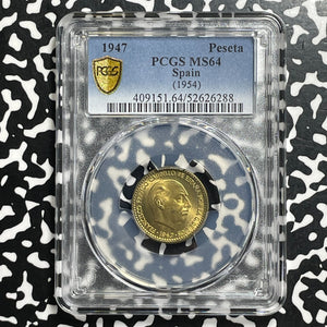1947 (54) Spain 1 Peseta PCGS MS64 Lot#G992 Choice UNC!