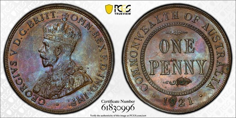 1921 Australia 1 Penny PCGS Corrosion Removed-UNC Det. Lot#G3492 Indian Obverse