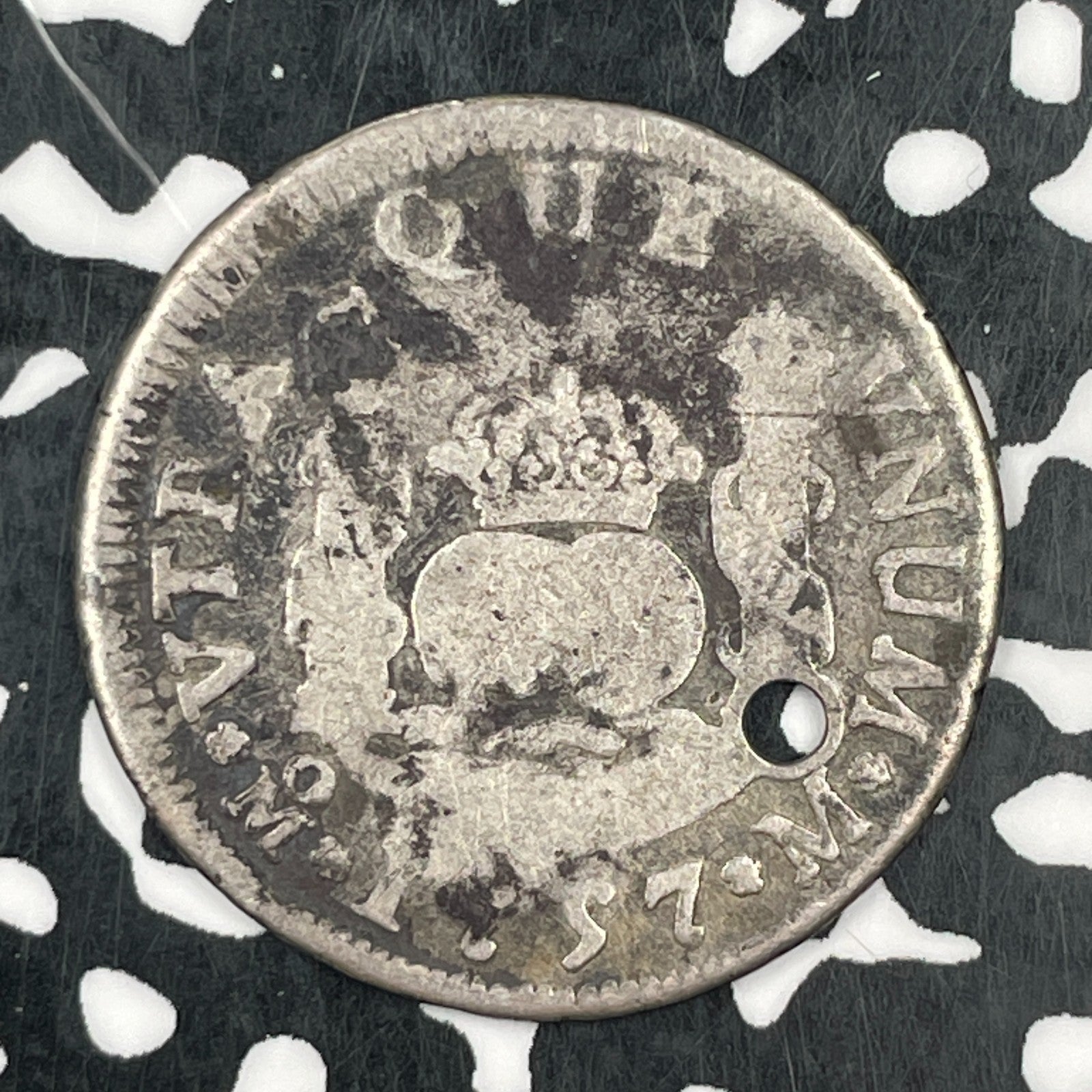 1757-Mo Mexico 2 Reales Lot#F7400 Silver! Holed