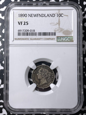 1890 Newfoundland 10 Cents NGC VF25 Lot#G9583 Silver!