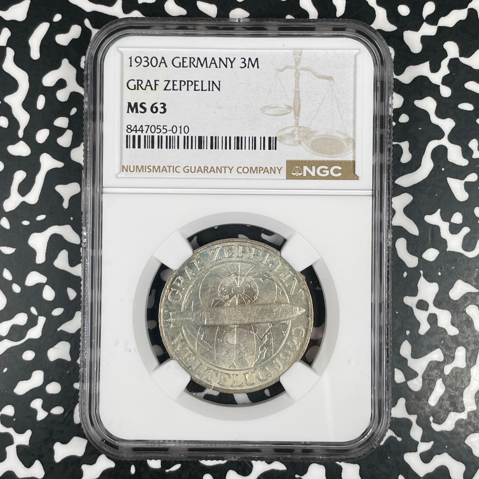 1930-A Germany Zeppelin 3 Mark NGC MS63 Lot#G3584 Silver! Choice UNC!