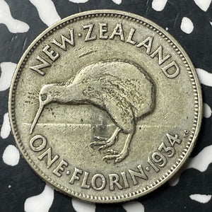 1934 New Zealand 1 Florin Lot#E8128 Silver!