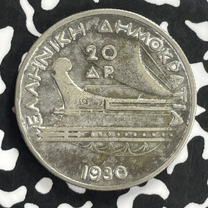1930 Greece 20 Drachmai Lot#C0116 Silver!