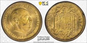 1947 (54) Spain 1 Peseta PCGS MS64 Lot#G992 Choice UNC!
