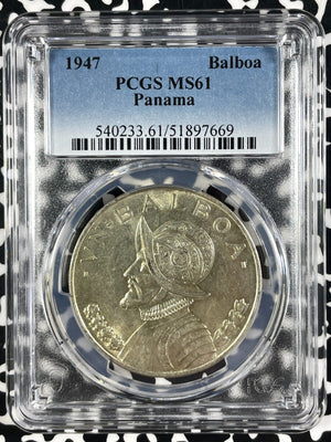 1947 Panama 1 Balboas PCGS MS61 (10 Available) (1 Coin Only) Silver! Nice UNC!