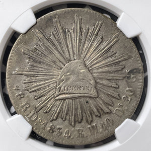 1834-Do RM Mexico 8 Reales NGC AU50 Lot#G8074 Large Silver! Scarce!