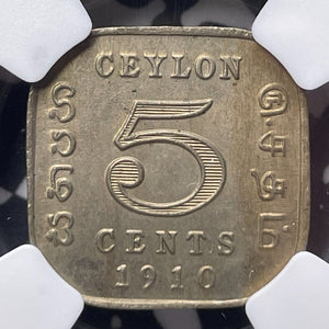 1910 Ceylon 5 Cents NGC MS63 Lot#G7668 Choice UNC!